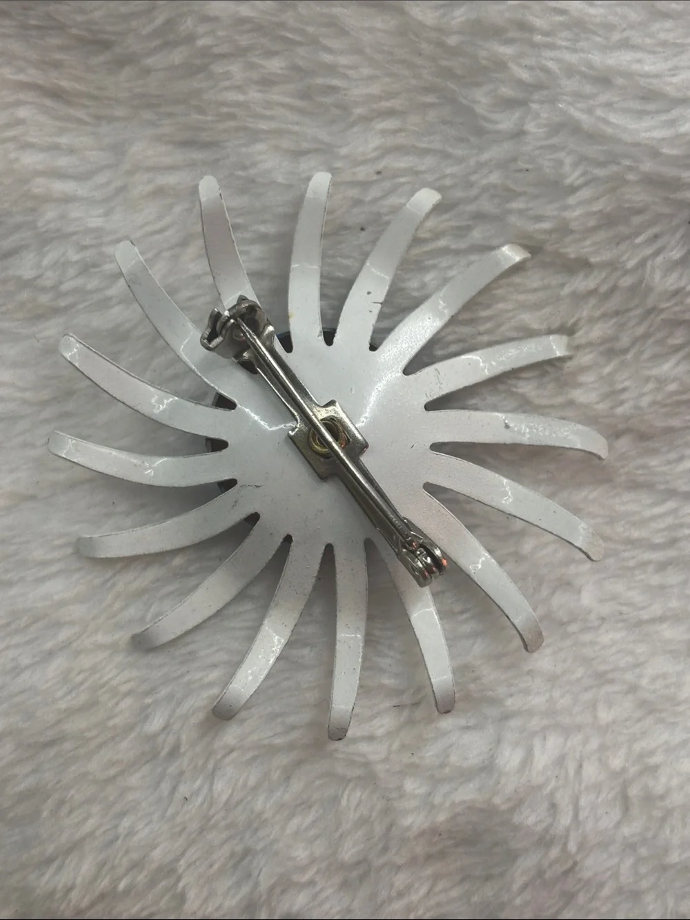 Blue & White Metal Sunburst brooch